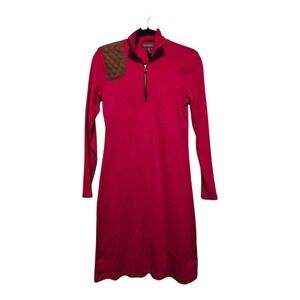Ralph Lauren LRL Knit Dress Womens M Red Faux Suede Patch Equestrian Hunt Preppy